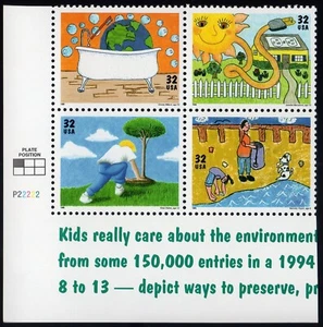 Scott #2954a (2951-54) Kids Care (Earth Day) Plate Block of 4 Stamps - MNH #2 - Picture 1 of 1