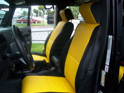 FUNDA ASIENTO DELANTERO JEEP WRANGLER JK 2 PUERTAS 2007-2010 NEGRO/AMARILLO TIPO CUERO Foto 1 de 4