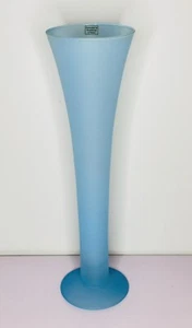 Fluted Mouthblown Large Blue Vase Made In Poland 14.5” - Picture 1 of 4
