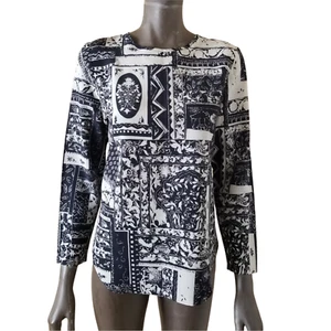 BlithSome Blouse Womens 9R black White Graphics - Picture 1 of 12