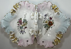 Carl Tielsch CT Atlwasser Antik Porzellan Gold Floral Geteilt Austernschale - Bild 1 von 22