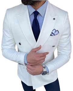 Designer Zweireiher Doppelreiher Sakko Weiß Goldene Knöpfe Tailliert Slim Fit 54 - Bild 1 von 5