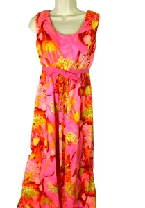 Vintage Neon Flower Power Hawaiian Dress Womens Sz S Pink Yellow Casual Air - Picture 1 of 7