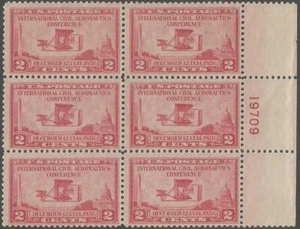 Plate Block of 6 stamps - Scott 649 - 2 cent - Civil Aeronautics - 1928 - MLH - Picture 1 of 1