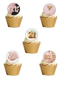 Cake Toppers Happy 21st Twenty One Birthday Girl 24 Pre-Cut Cupcake Decorations - Picture 1 of 9