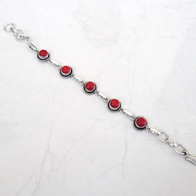 Red Coral Stone jewellery handmade silver plated bracelet college girl jewelry Foto 1 de 4