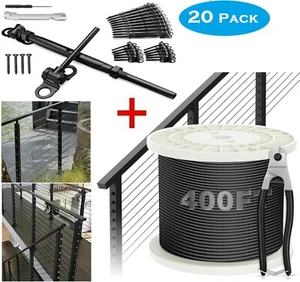 Edelstahl Verstellbarer Winkel 1/8" Schwarz Kabel Geländer Kit Drahtseil Deck Set - Bild 1 von 10