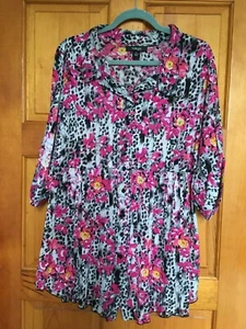 Style & Co roll tab sleeve multicolor button front drop waist top 3X - Picture 1 of 5