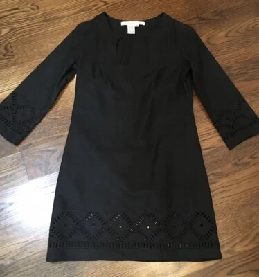 Max Studio XS Black Linen Blend Dress W Embroisery & Scoop Neck - Image 1 of 4