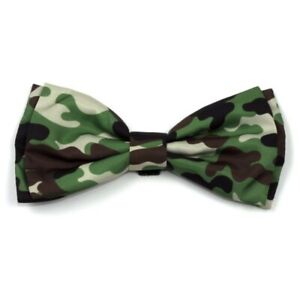 Pet Camo Bow Tie green & brown for medium large XL dog, loop attachment  6" x 3"