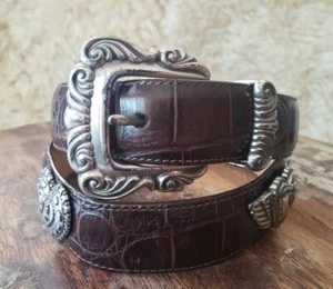 Vintage Brighton Women’s Dark Brown Leather Belt Silvertone Size Medium # 42409 - Picture 1 of 10