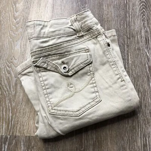RUFF HEWN Low Rise Flare Boot Well Worn Khaki Denim Jeans Girl’s Size 10 R - Picture 1 of 11