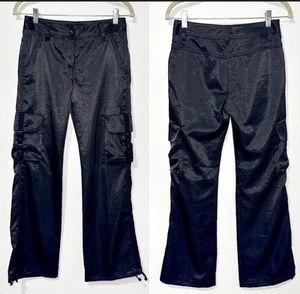 Express Cargo Pants Womens 6 Black Satin Retro Grunge Goth Cosplay 90s Gorpcore - Picture 1 of 9