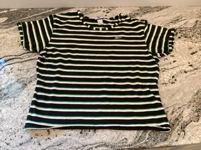 Vintage 90s Reebok Green Striped  Crop Top  Baby Tee Extra Large XL Y2Ky — 第 1/4 张图片