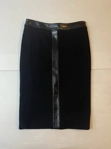 Wolford Black Wool Blend Skirt With Vegan Leather Trim MIDI Size EU 36 US XS S - Picture 1 of 8