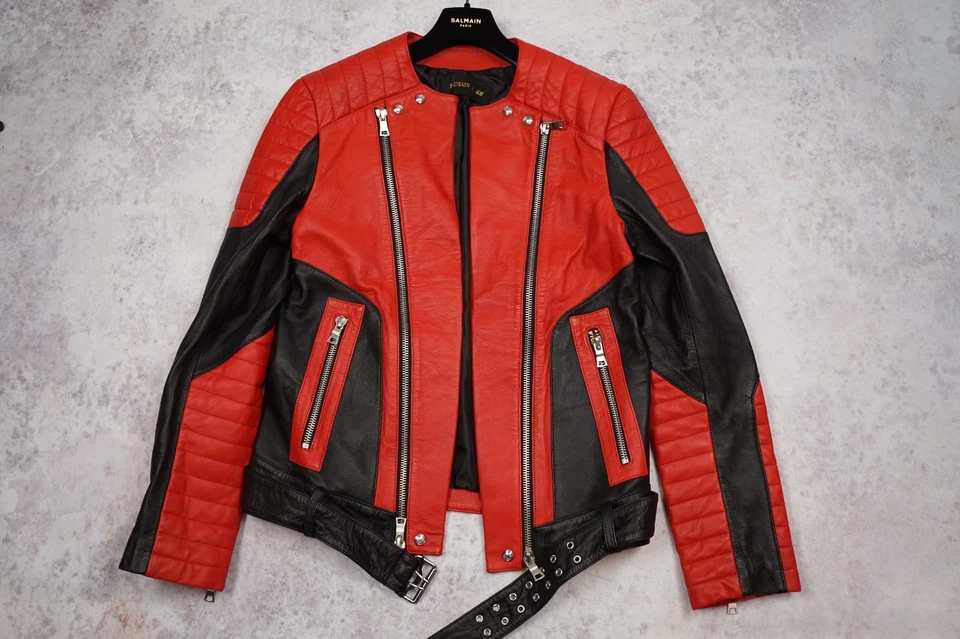 BALMAIN H&M Chaqueta de cuero Chaqueta motera Negra EUR 50 / 48 US40R US38R US 40 38 Foto 1 de 4