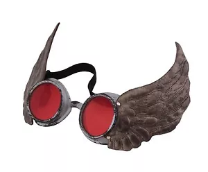 Gafas aladas Steampunk marco plateado con lentes de cobre y alas doradas - Imagen 1 de 1