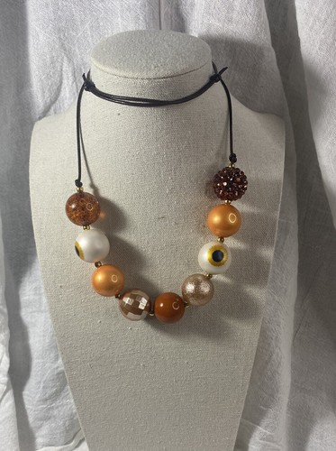 VETEMENTS Collana Perline Grossa Pelle Corda Colori Misti Marrone Arancione Bianco Girasole