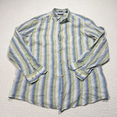 Tommy Bahama Men’s Shirt Indigo Palms Blue Green Striped 100% Linen Button Up L - Image 1 of 4