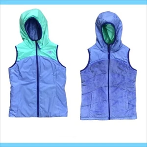 THE NORTH FACE Reversible Girls Vest Hooded Mint/Purple Size Large 14/16 - Picture 1 of 10