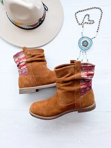 TOMS Laurel SUEDE Southwestern Ankle Boots Cinnamon Sunset Slouchy Size 6 YOUTH - Picture 1 of 10
