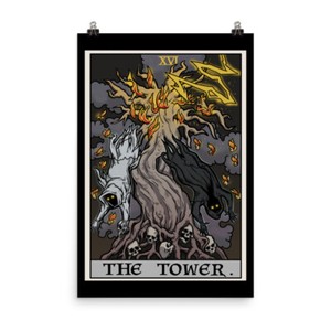 The Tower Tarot Card Poster Spooky Halloween Skeleton Ghosts Wall Art Home Decor