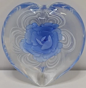 Vintage Heart Shaped Glass Paperweight Floral - Picture 1 of 7