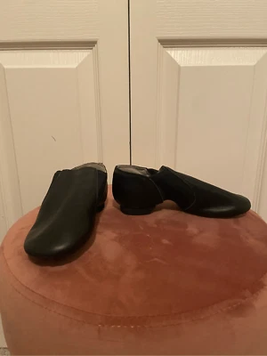 Black Slip-on Jazz Shoes Elastic Leather Sole Dance for little girl 12.5 - Image 1 of 4