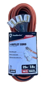 25ft 14/3 Medium Duty 3-Outlet Lighted SJTW Indoor/Outdoor Extension Cord (j) - Picture 1 of 3