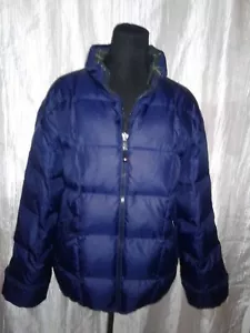 Tommy Hilfiger Reversible Down Puffer Coat Jacket 90s Navy Blue/Green Plaid Sz M - Picture 1 of 8