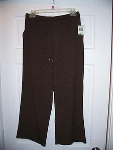 JM Collection Capri Crop Casual Pants Full Elastic Waist Size 8 Brown Check - Picture 1 of 3