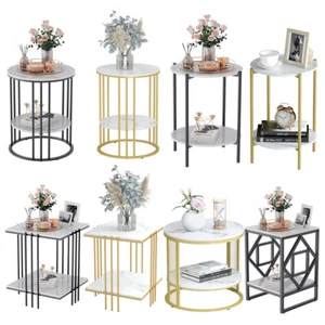 Nordic Marble Small Side Table Sofa Corner Iron Golden Black Small Coffee Table - Picture 1 of 38