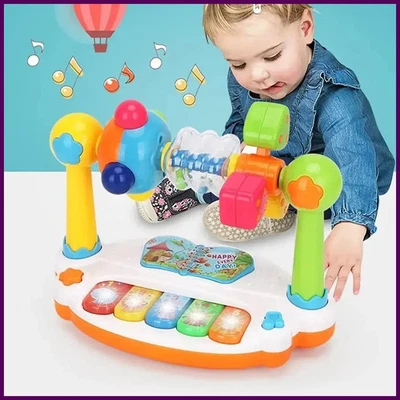 Juguetes de piano para bebé niños música giratoria teclado de piano con sonido ligero, musical Foto 1 de 4