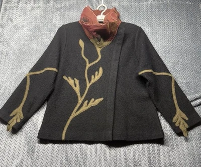 Chaqueta de Lana Covelo XL Floral Bordada Arte Ropa Cuello de Seda Cremallera Asimétrica Foto 1 de 4