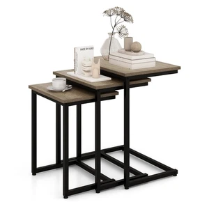 3 Pcs Nesting Coffee End Table Set Stacking Side Nightstand Living Room Gray - Picture 1 of 10