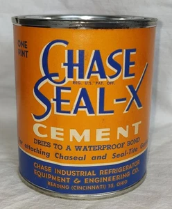 1940s/50s NOS CHASE SEAL-X CEMENT UNOPENED PAPER LABEL CAN-CHASE REFRIGERATOR CO - Picture 1 of 6