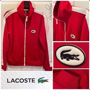 NWT $185 Lacoste Full Zip Front Track Jacket 5/LRG Red +White Arm Stripes UNISEX - Picture 1 of 9