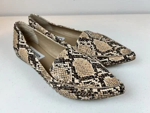STEVE MADDEN Feather-S Tan Snake Slip On Pointed Toe Studded Flats Size 6.5M - Picture 1 of 16
