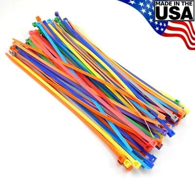 BOWERS TOOL CO. Multi Color Zip Cable Ties 8" 40lbs 100pc Made in USA Nylon Wire Tie Wraps