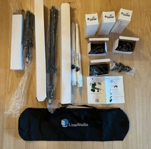 Limo Studio LMS103 Portrait Studio Kit 2 Stands 2 Umbrellas 3 Bulbs 3 Clamps Bag - Picture 1 of 13