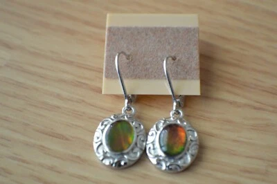 Канадские серьги-рычаги из чистого серебра с аммолитом из платины 9x7 мм - Изображение 1 из 4