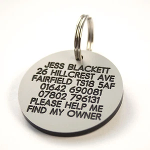 Engraved Plastic Dog tag Plastic 39mm 7 colour options personalised both sides - Picture 1 of 8