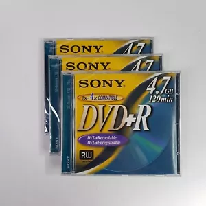 NEW Sealed Sony Blank DVD+R 4.7GB 3 Pack Audio Disc 1x-4x Compatible RW - Picture 1 of 5