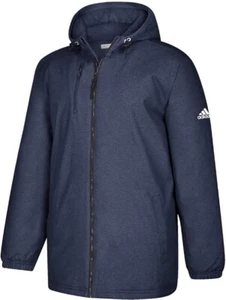 Mens SIZE L Adidas Game Built Heavy Weight Winter Jacket Hood BV3958 Navy Blue - Picture 1 of 14
