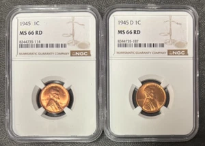 1945/1945-D Lincoln Wheat Cents (MS66RD) NGC 2 Coin Set - Picture 1 of 2
