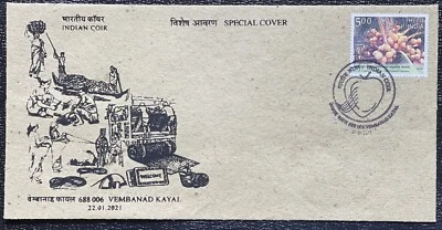 India 2021 Unique Unusual Boat Carried Special cover made of Coir/Coconut Fibre  - Image 1 of 4