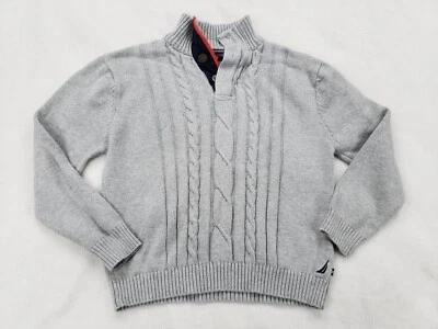Nautica Sweater Boys L Gray Cable Knit 1/4 Button Pullover Casual Fall Hensley  - Image 1 of 4