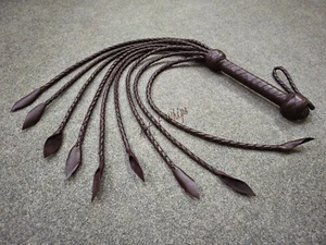 Top Grain Brown Cowhide Leather Flogger 9 Tails Adult Whip Gift Kinky Bullwhip - Picture 1 of 8