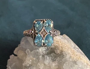 Anillo vintage de plata de ley 925 y piedras preciosas de topacio azul talla 7,5 - Imagen 1 de 15
