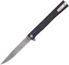 Ocaso 10IFB Solstice 3.5" Damascus Blade Blue Carbonfiber Handle Folding Knife
